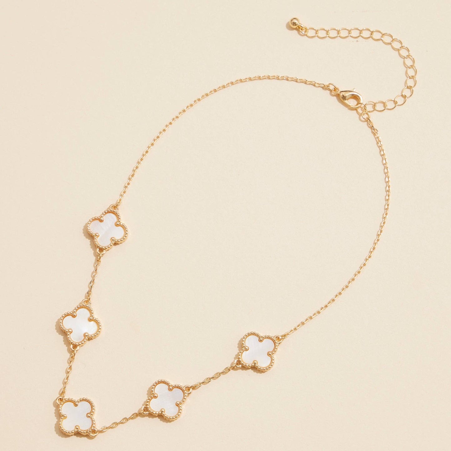 Gold Chain Necklace with Shell Inlay Charms: Silver/White