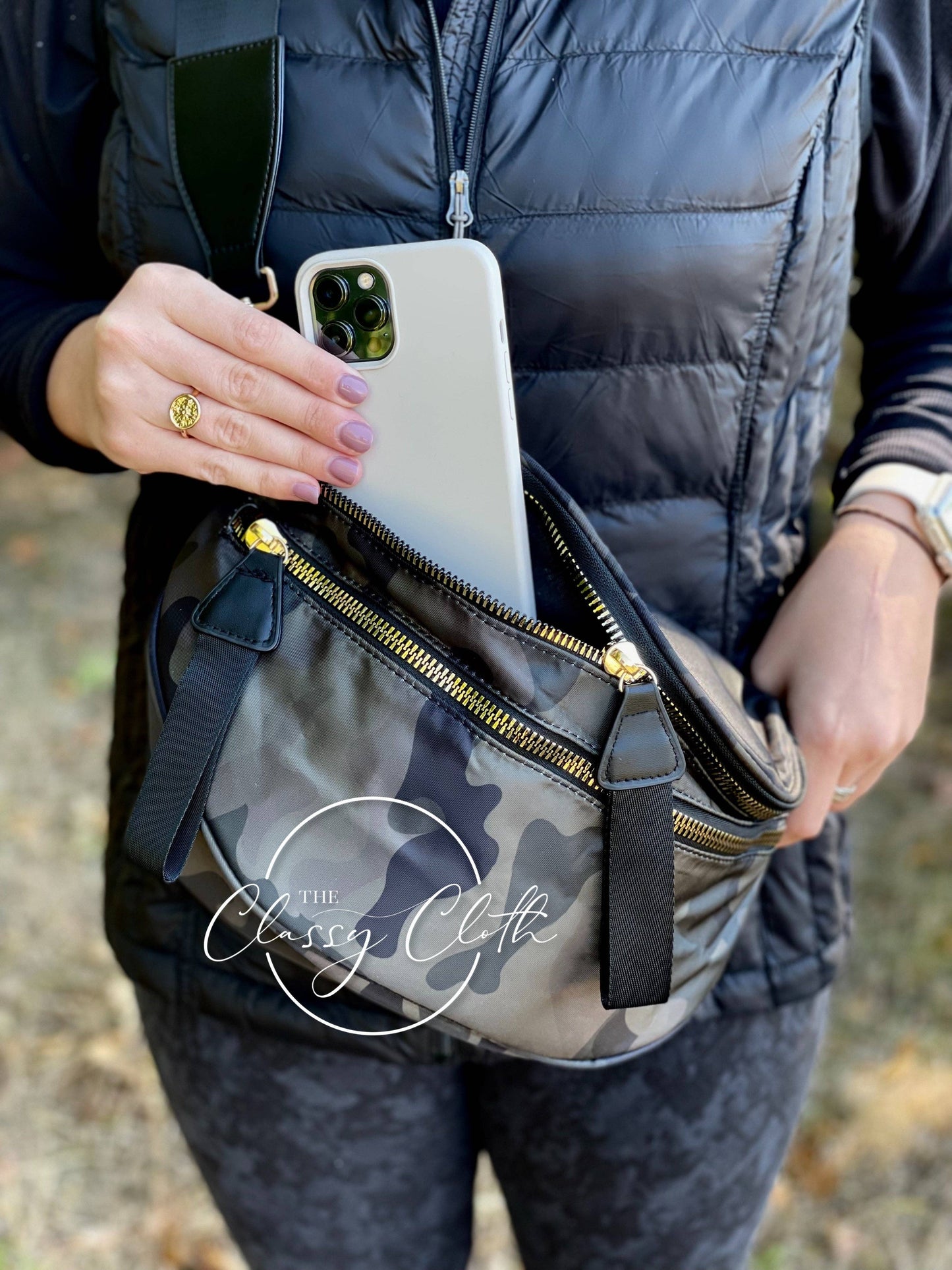 Fanny Pack Shoulder Sling Bag - Black Camo