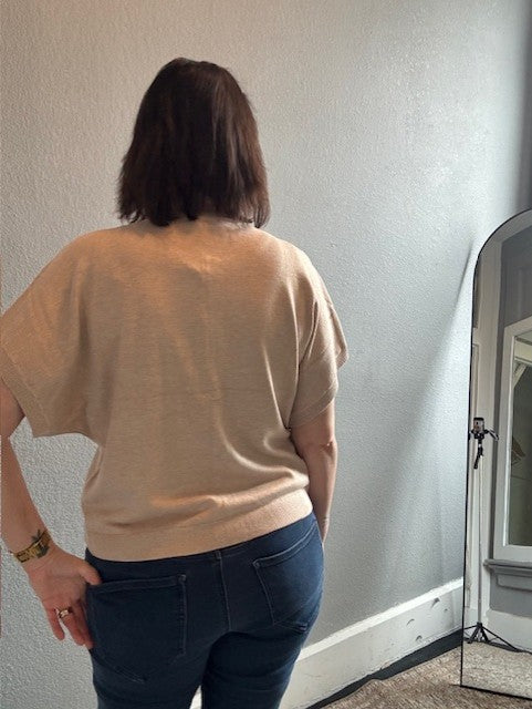 Beige Cardigan Short Sleeve Sweater