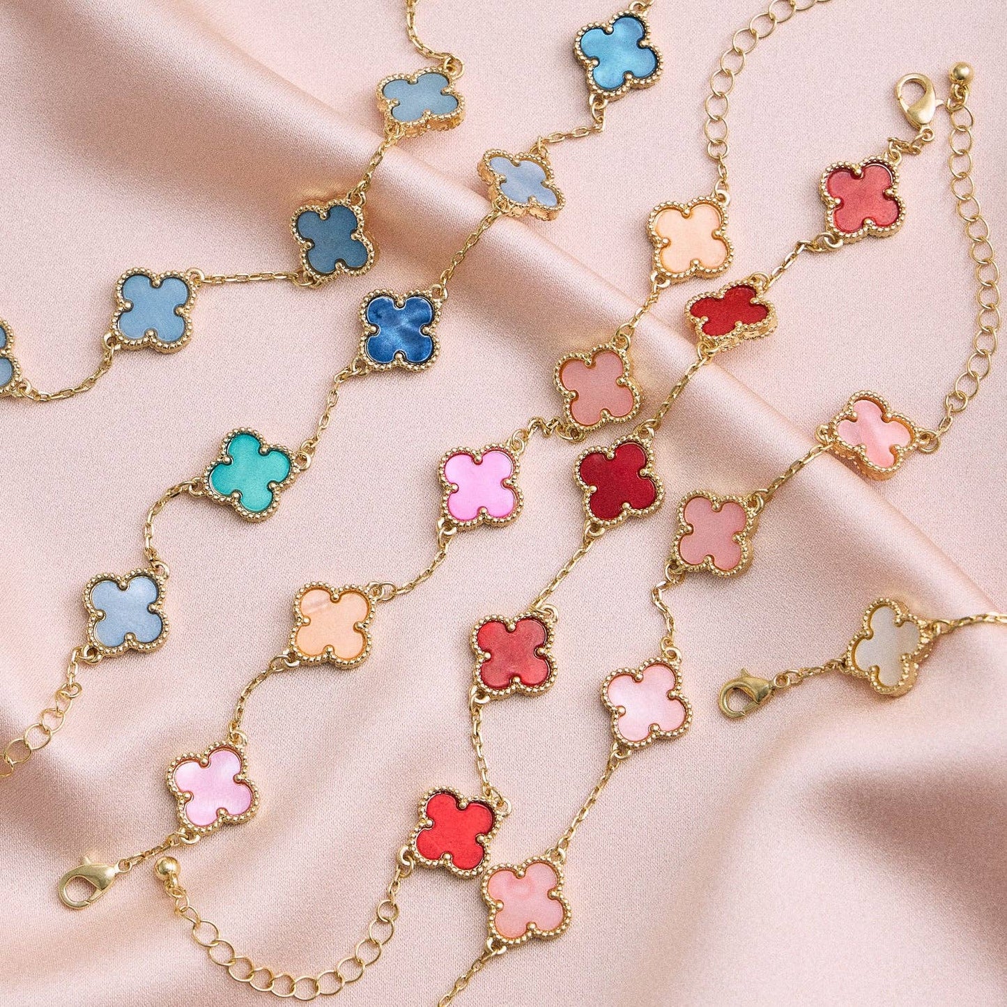 Colorful Shell Charm Bracelet with Gold Detailing: White Gold