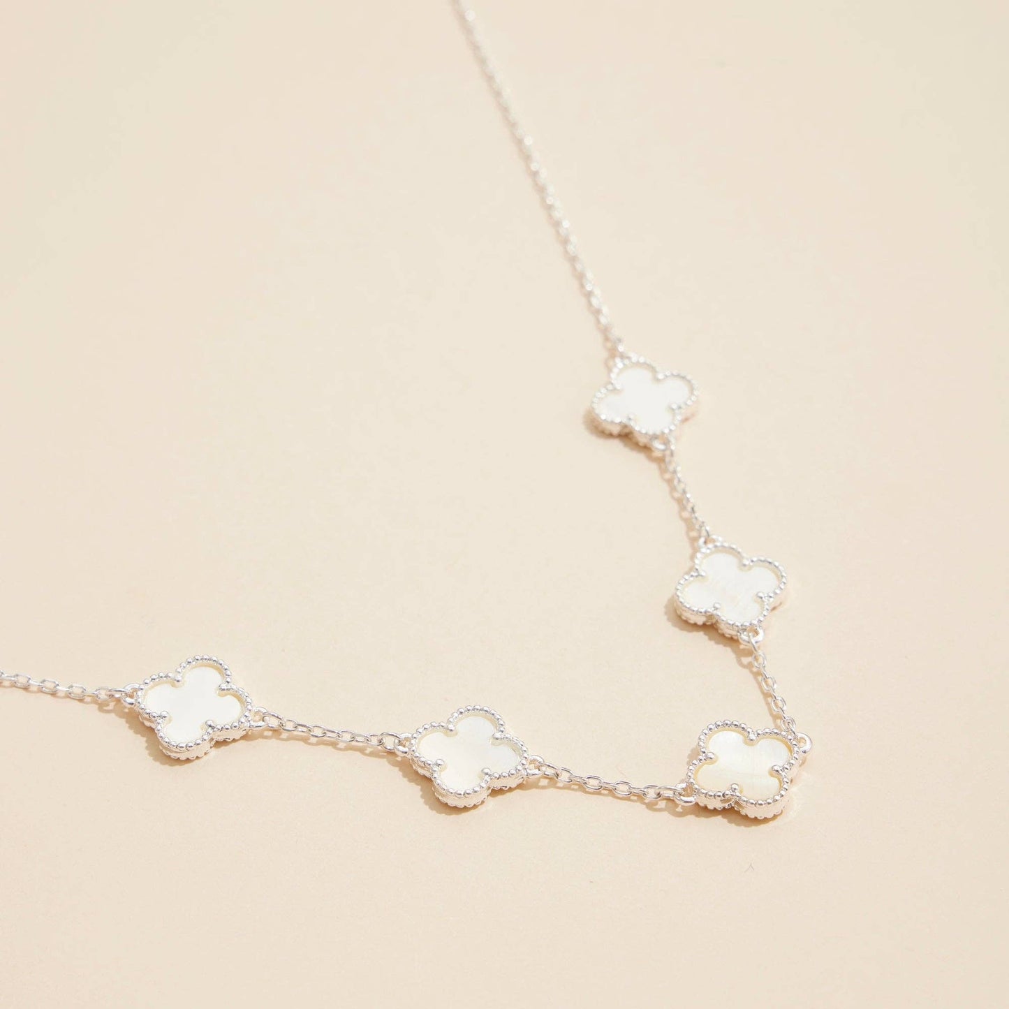Gold Chain Necklace with Shell Inlay Charms: Silver/White