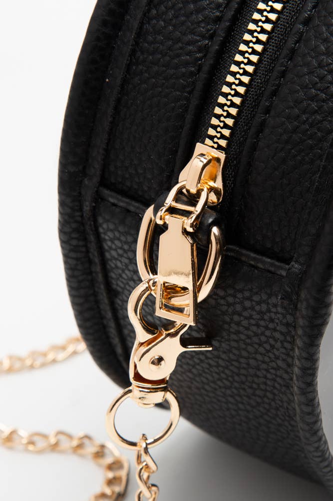 Solid Color Trim Clear Round Crossbody Bag: Black