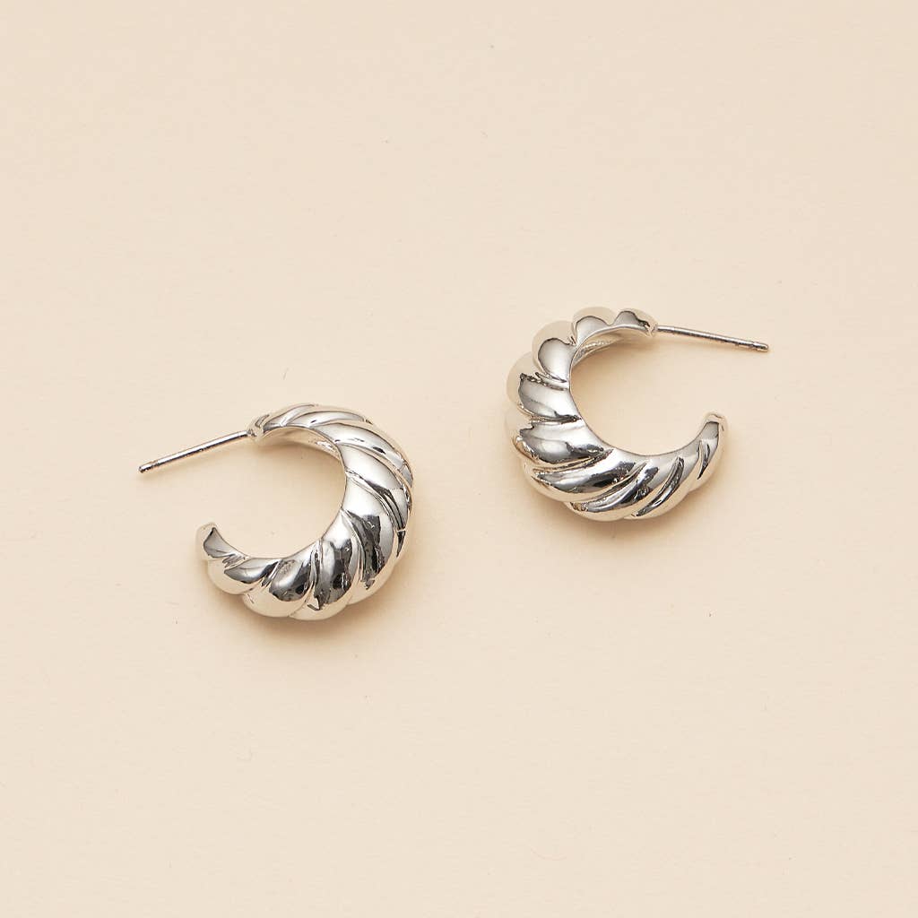 Twisted 18K Gold Dip Open Hoop Earrings - White Gold