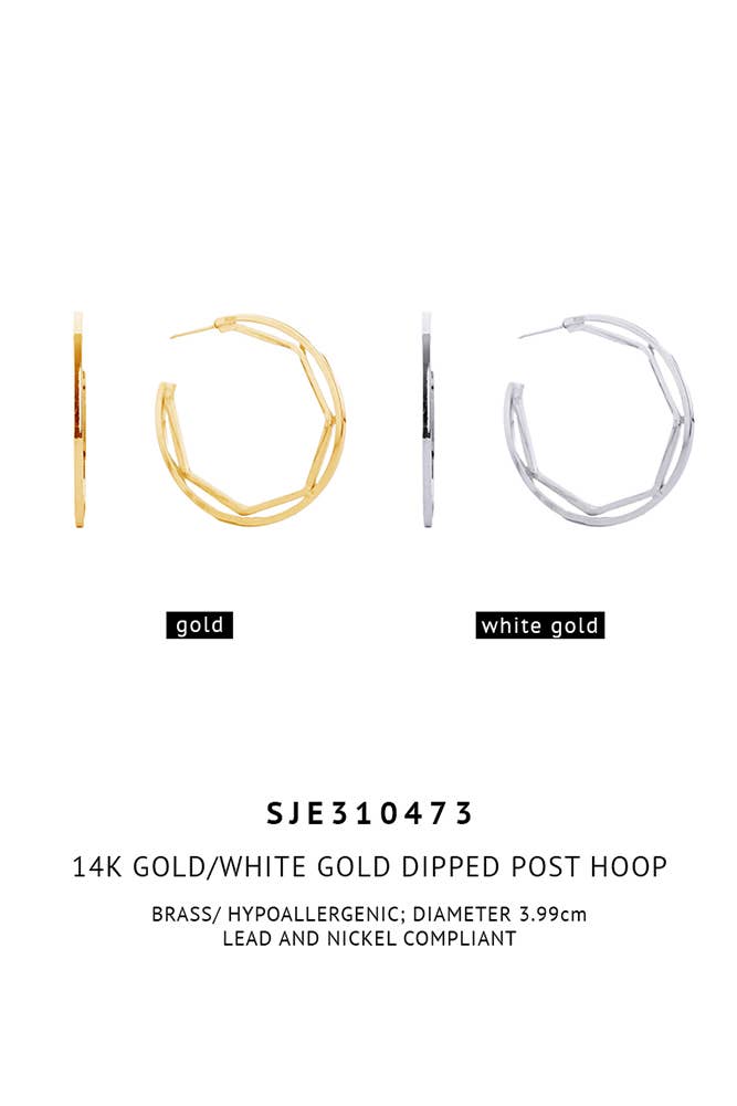 14K Gold/White Gold Dipped Post Hoop: White Gold