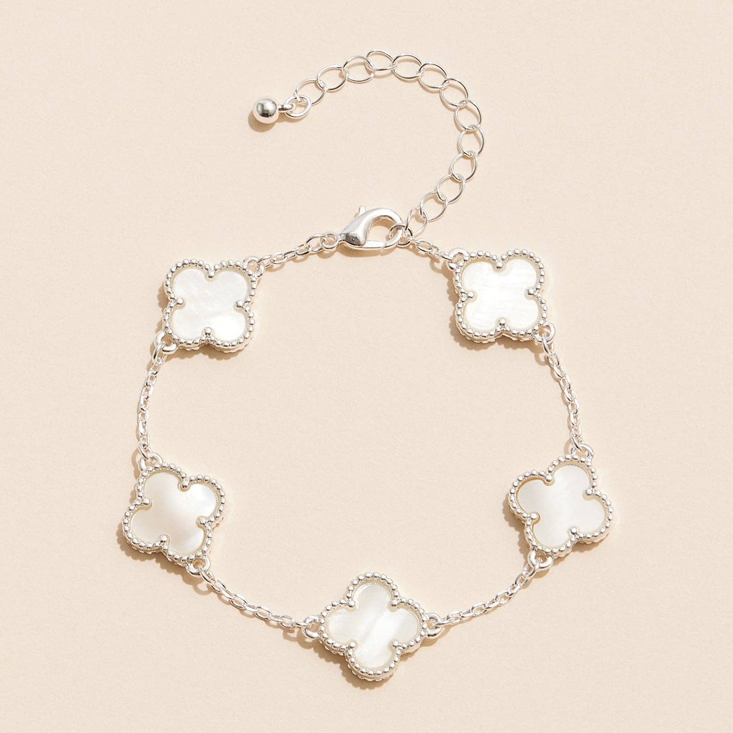 Colorful Shell Charm Bracelet with Gold Detailing: White Gold