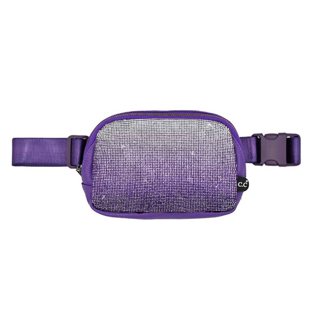 Ombre Rhinestone Fanny Pack Belt Bag: BLUE