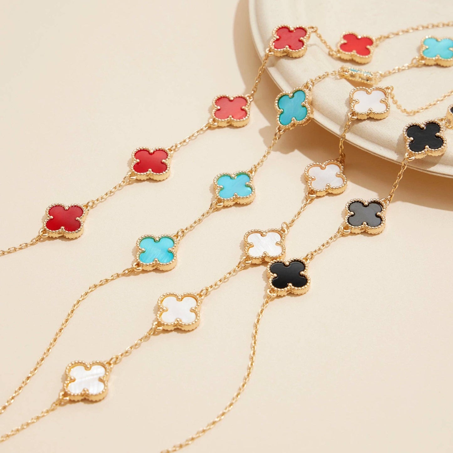 Gold Chain Necklace with Shell Inlay Charms: Red