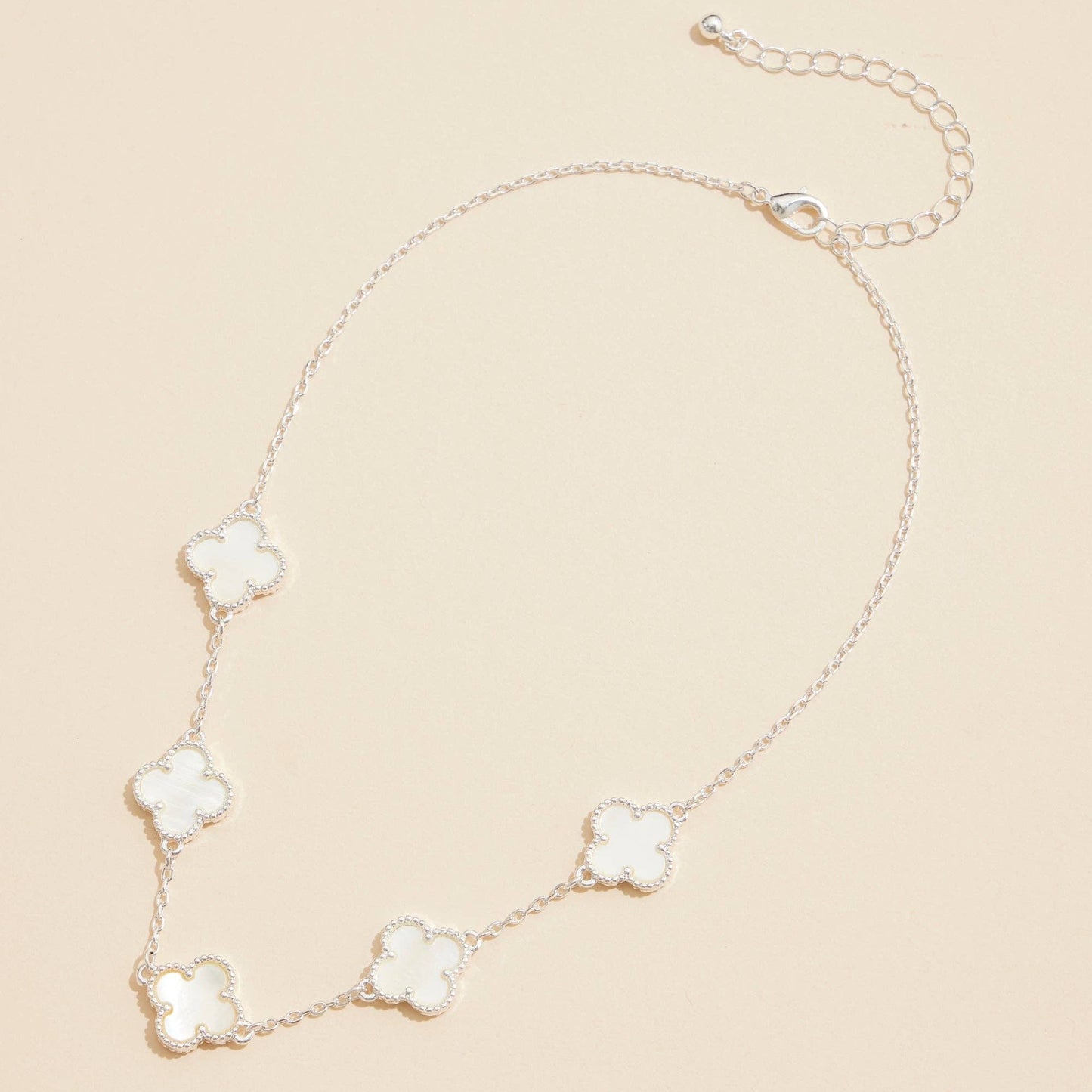 Gold Chain Necklace with Shell Inlay Charms: Silver/White
