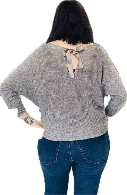 Taupe Sweater with Bow Detail