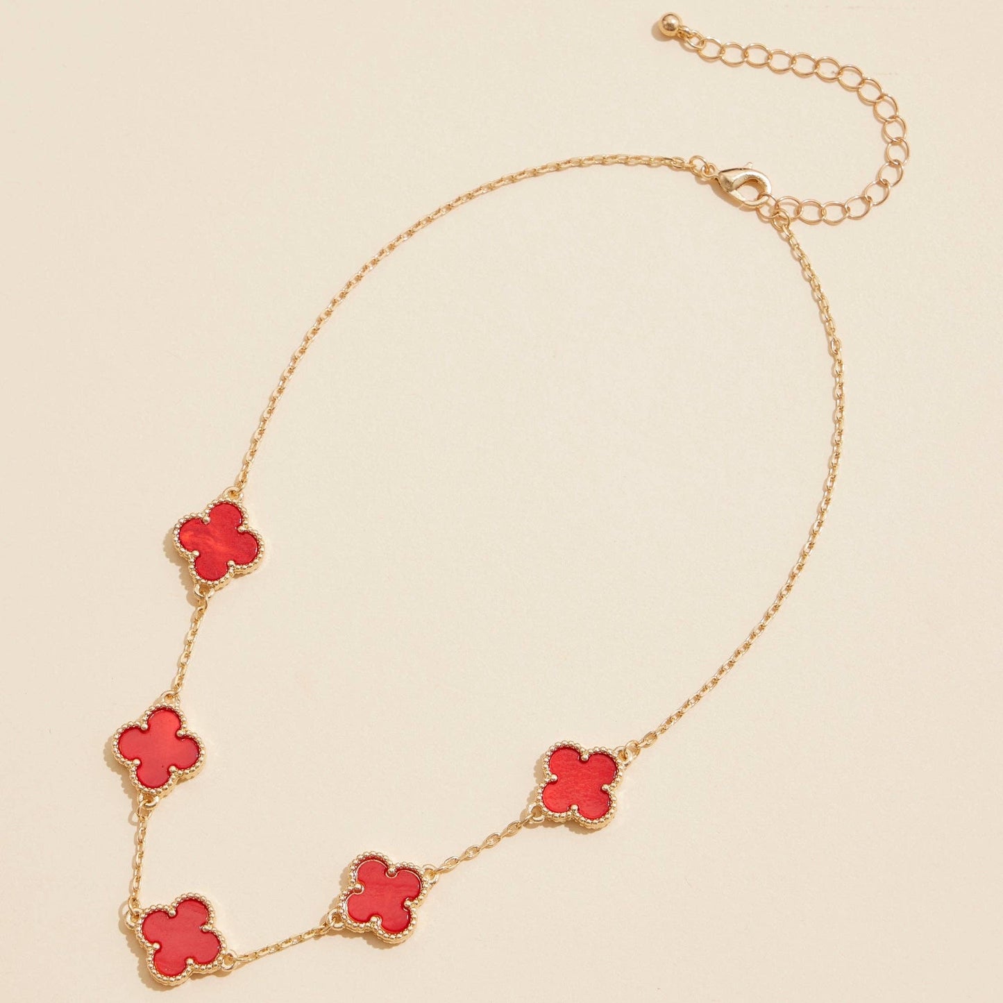 Gold Chain Necklace with Shell Inlay Charms: Red