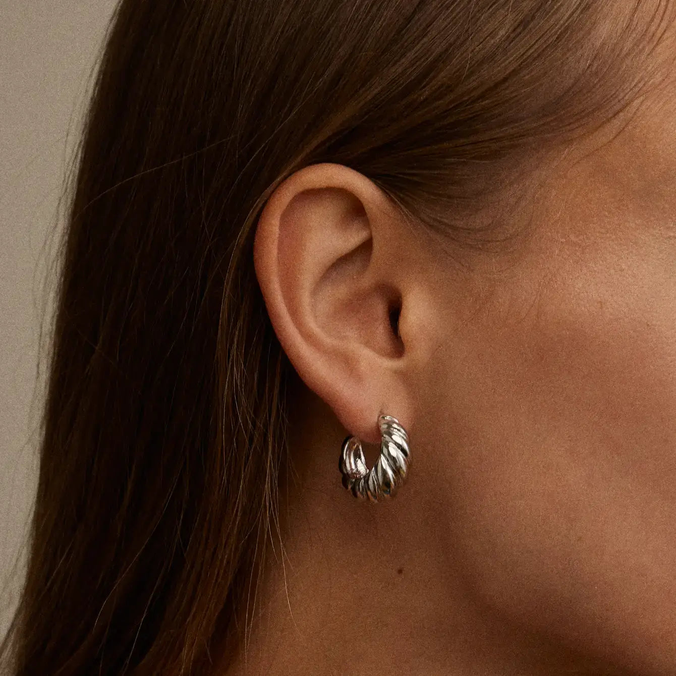 Twisted 18K Gold Dip Open Hoop Earrings - White Gold