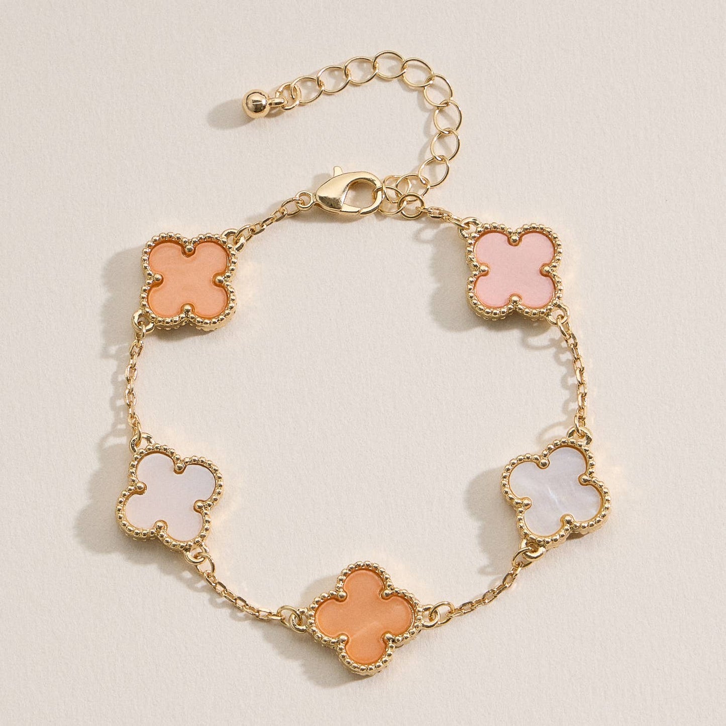 Colorful Shell Charm Bracelet with Gold Detailing: Beige