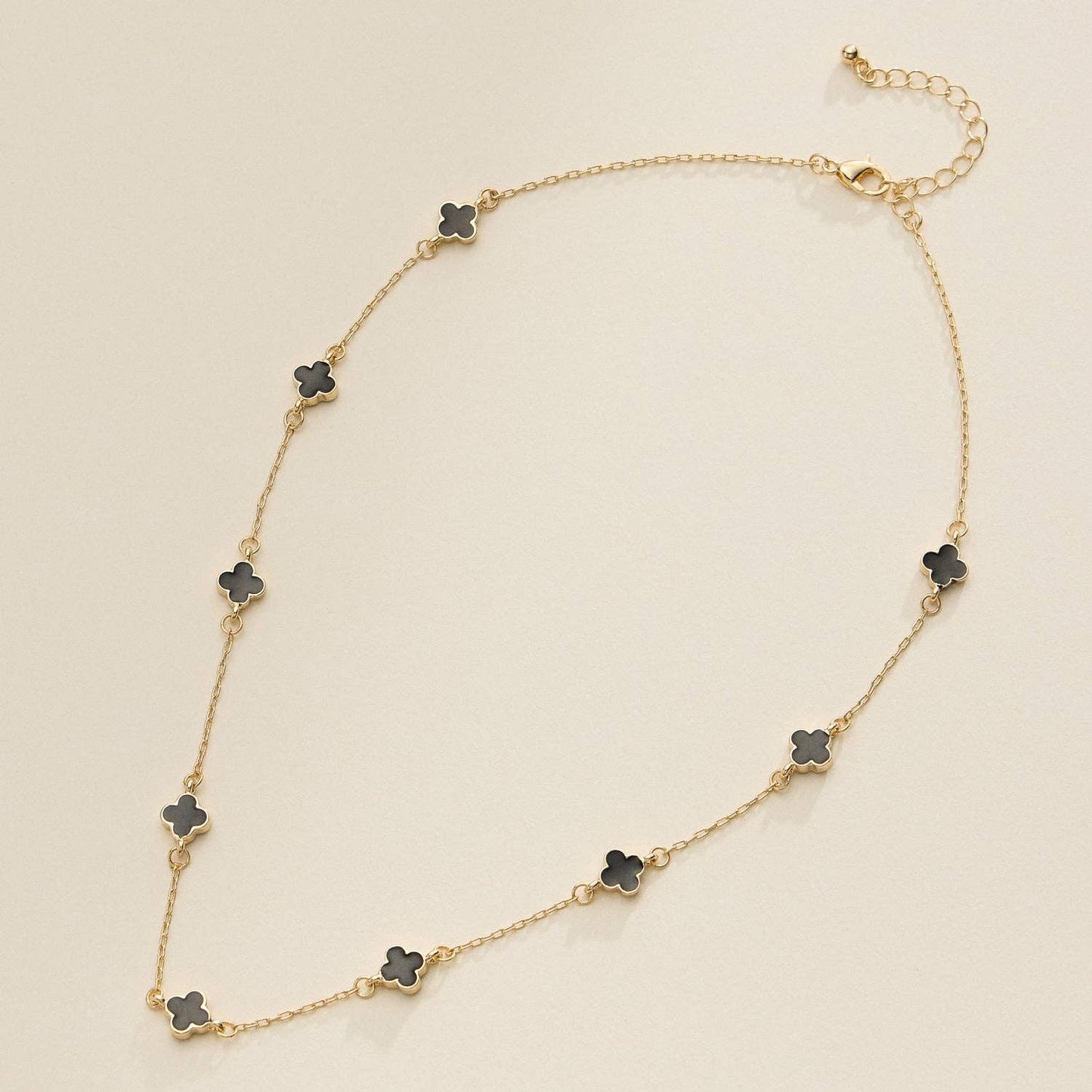 Enamel Clover Station Necklace: Black