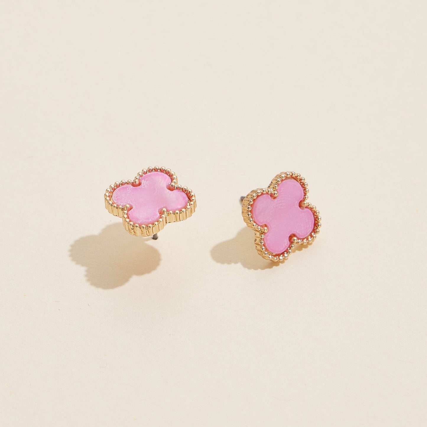 Enamel Quatrefoil Stud Earrings: Fushia