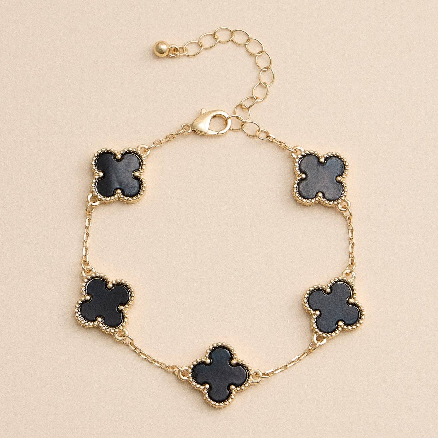 Colorful Shell Charm Bracelet with Gold Detailing: Black