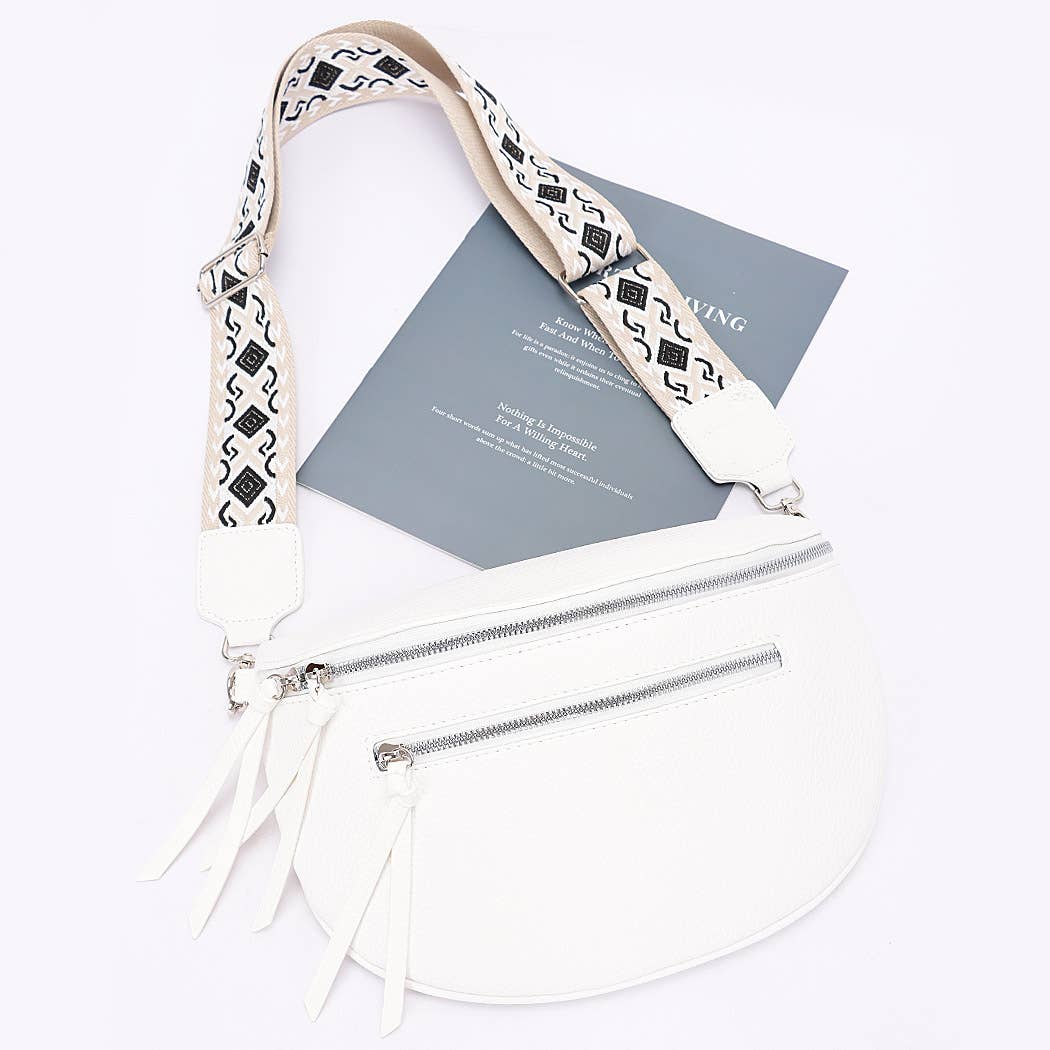Faux Leather Crossbody Bag Belt: White
