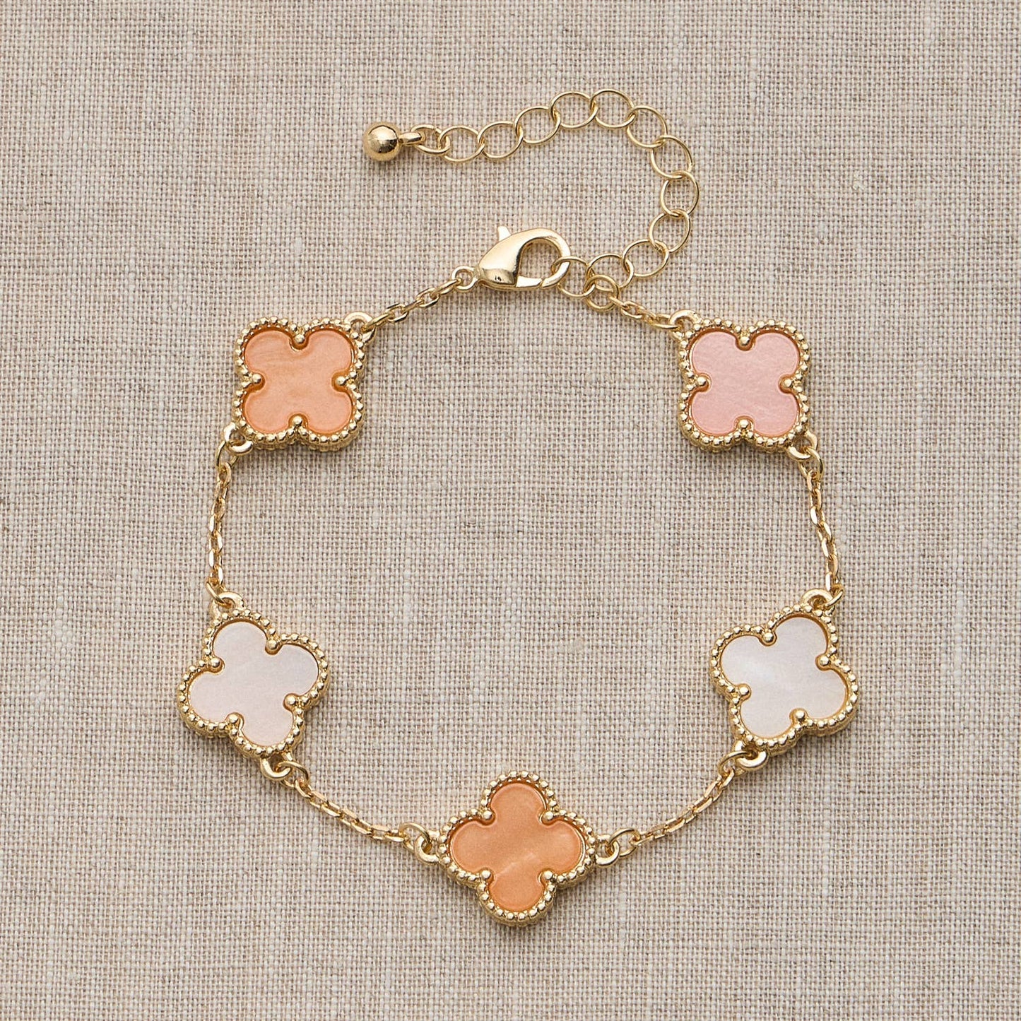 Colorful Shell Charm Bracelet with Gold Detailing: Beige