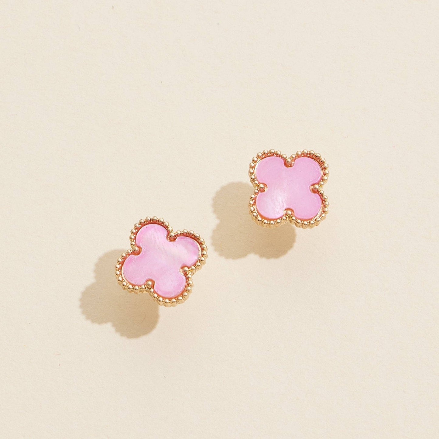 Enamel Quatrefoil Stud Earrings: Fushia