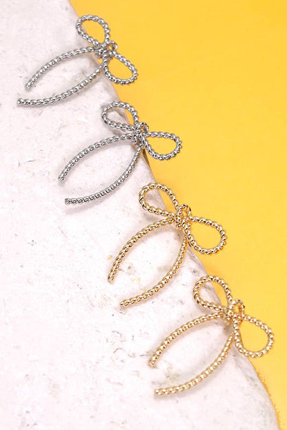 Rope Bow Design Stud Earrings: GOLD
