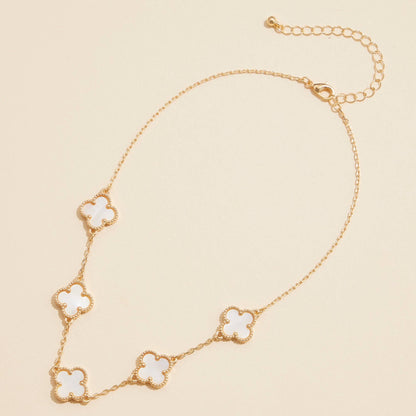 Gold Chain Necklace with Shell Inlay Charms: Silver/White