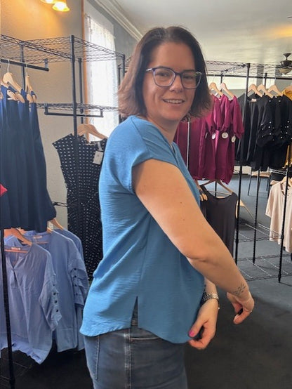 Blue Boat Neck Top