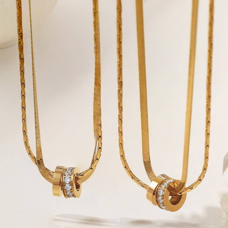 18K STAINLESS STEEL TARNISH FREE LAYERED NECKLACE: GOLD