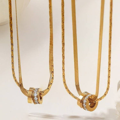 18K STAINLESS STEEL TARNISH FREE LAYERED NECKLACE: GOLD