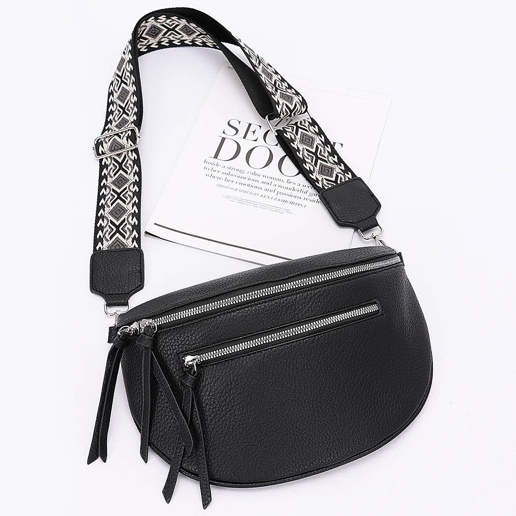 Faux Leather Crossbody Bag Belt: Black