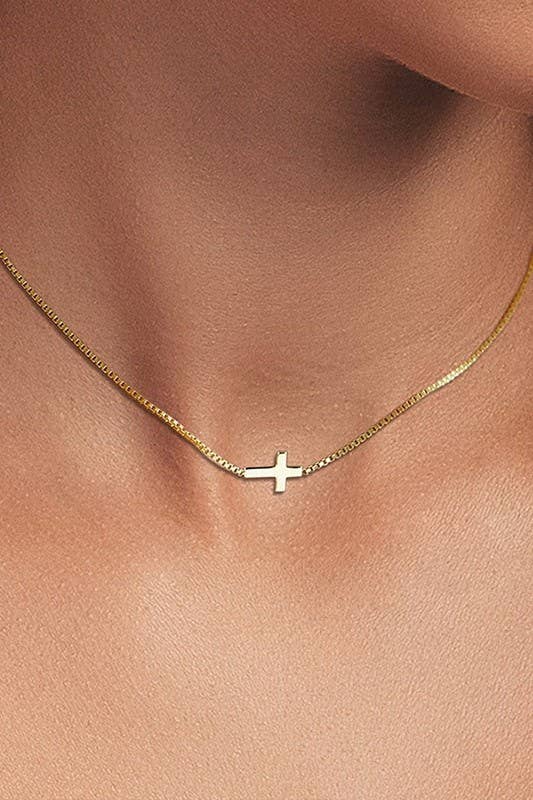 18K STAINLESS STEEL TARNISH FREE CROSS NECKLACE: GOLD