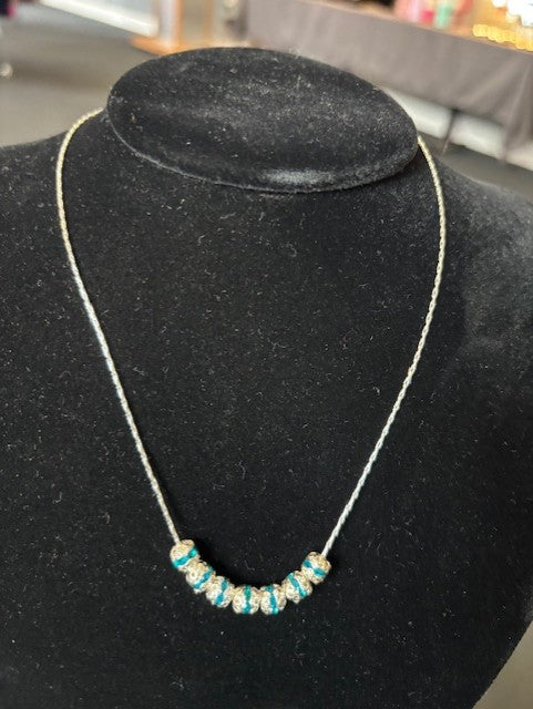 Silver Necklace with Teal Bead