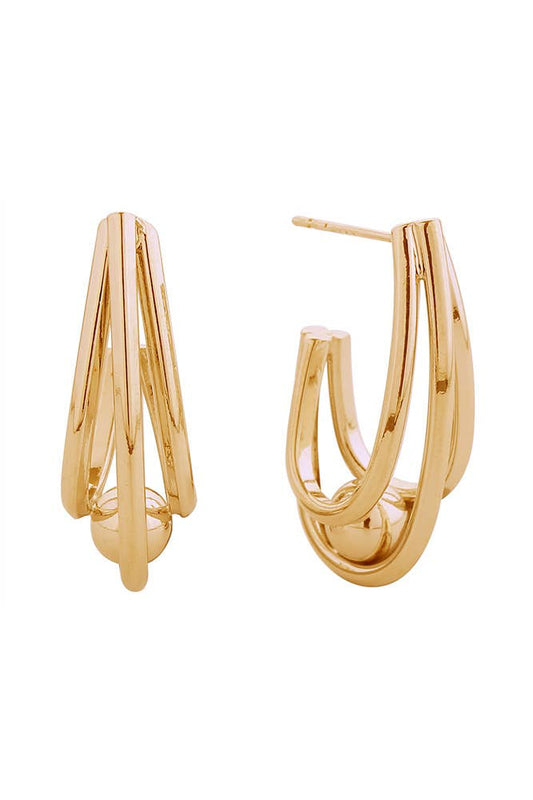 14K Magical Triple Hoop Post Earrings: Gold
