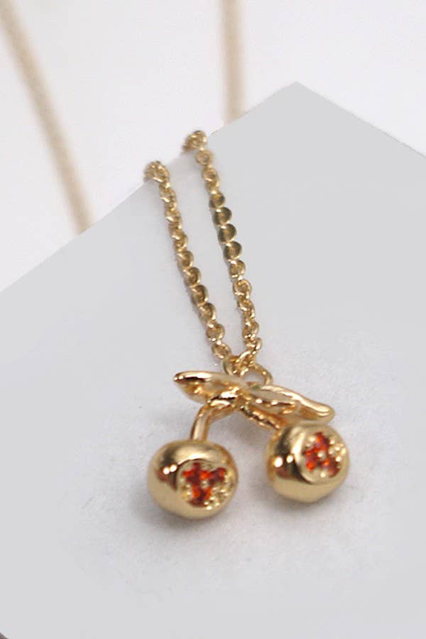 GOLD MINI CHERRY CHARM NECKLACE: Gold
