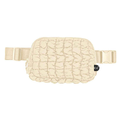 Quilted Puffer Fanny Pack Belt Bag: IVORY