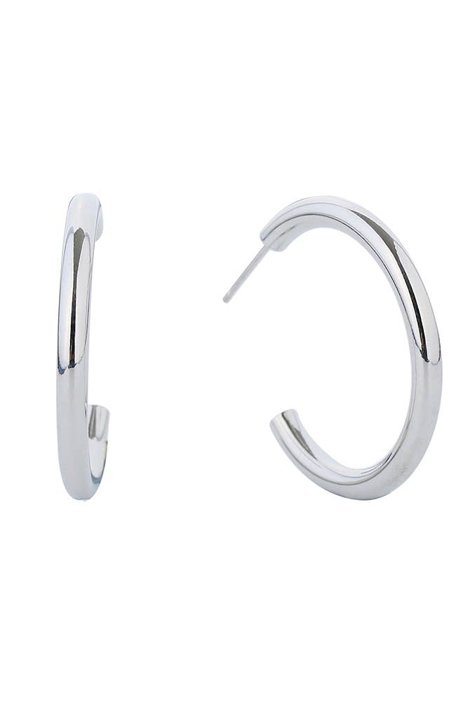 14K Metal Post Hoop: White Gold / 3cm