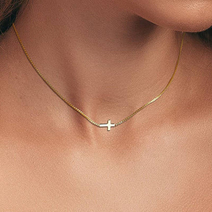 18K STAINLESS STEEL TARNISH FREE CROSS NECKLACE: GOLD