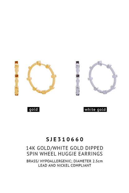 14K Spin Wheel Huggie Earrings: Gold