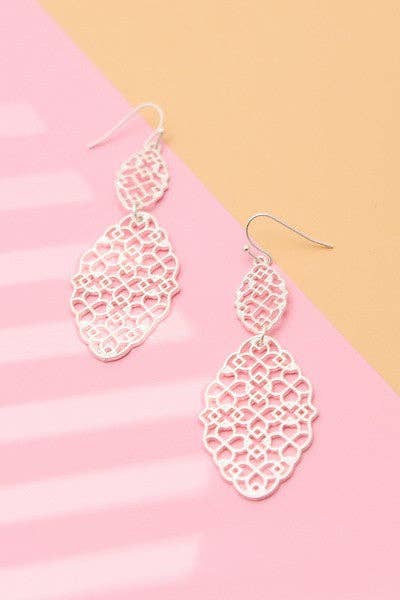 MATTE FILIGREE DOUBLE DROP EARRINGS: MATTE SILVER