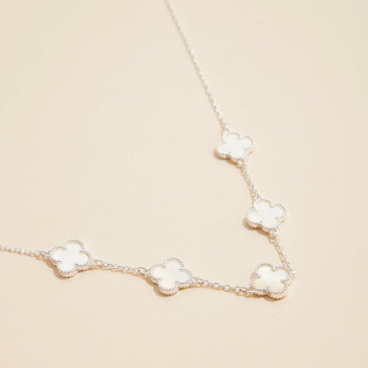 Gold Chain Necklace with Shell Inlay Charms: Silver/White