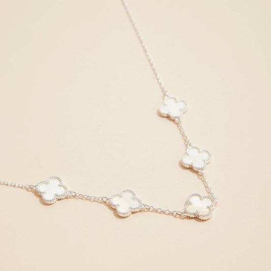 Gold Chain Necklace with Shell Inlay Charms: Silver/White
