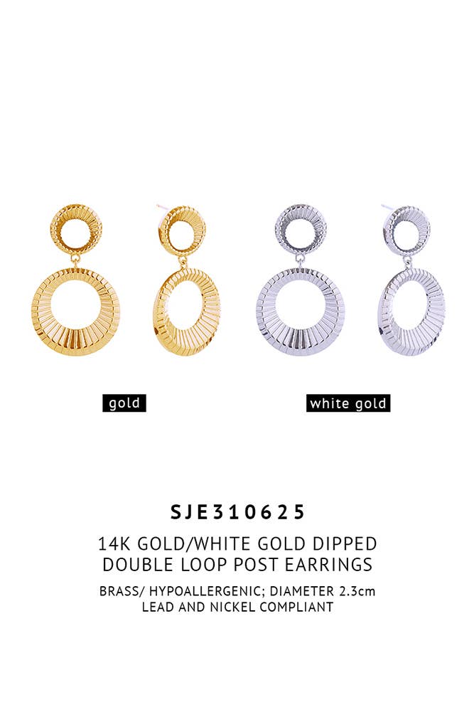 14K Double Loop Post Earrings: Gold