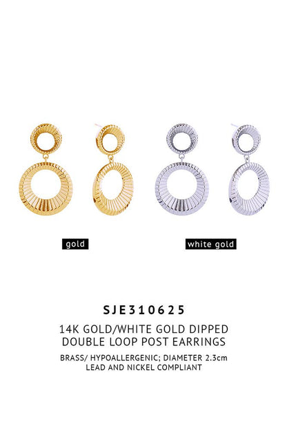 14K Double Loop Post Earrings: Gold