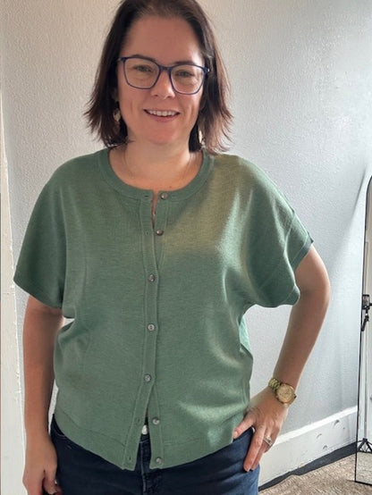 Green Cardigan Short Sleeve Sweater