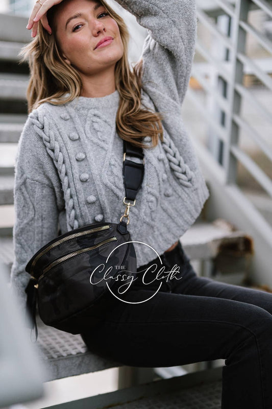 Fanny Pack Shoulder Sling Bag - Black Camo