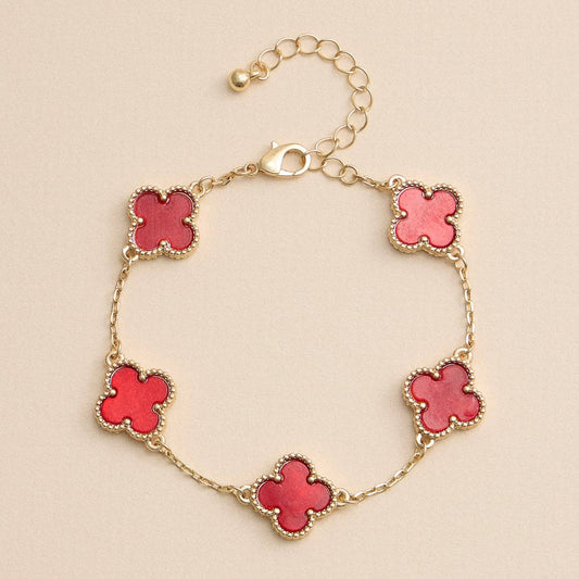 Colorful Shell Charm Bracelet with Gold Detailing: Red