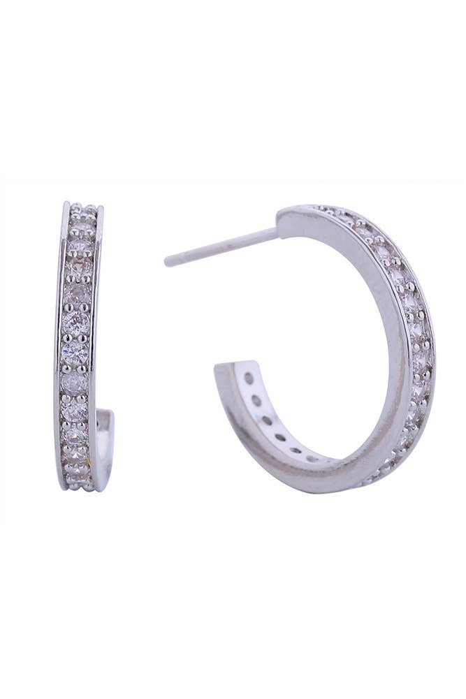 14K Daily CZ Pave Hoop Post Earring: White Gold / 2.6 cm