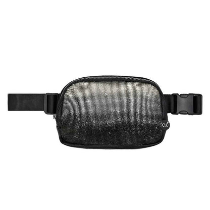 Ombre Rhinestone Fanny Pack Belt Bag: BLUE