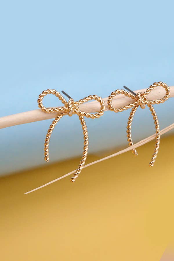 Rope Bow Design Stud Earrings: GOLD