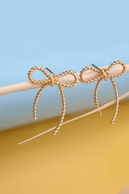 Rope Bow Design Stud Earrings: Silver