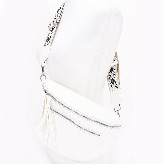Faux Leather Crossbody Bag Belt: White