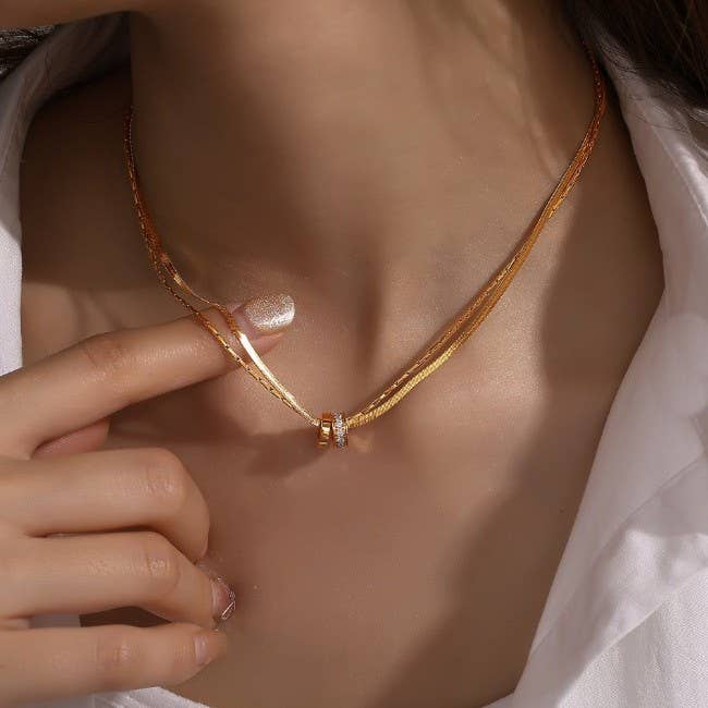 18K STAINLESS STEEL TARNISH FREE LAYERED NECKLACE: GOLD